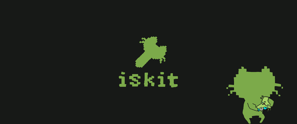 Pixel-art is-kit dinosaur next to the is-kit logo